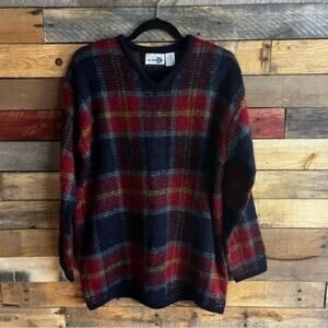 Paul Harris Design Burgundy And Navy Plaid Mohair Blend Sweater Size Medium‎